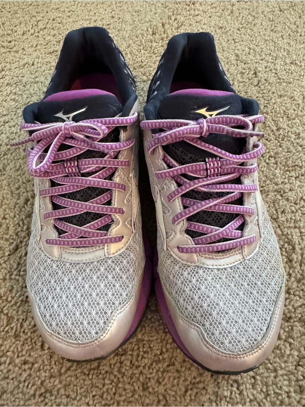 Mizuno Women's Silver and Purple Athletic Running Shoes
